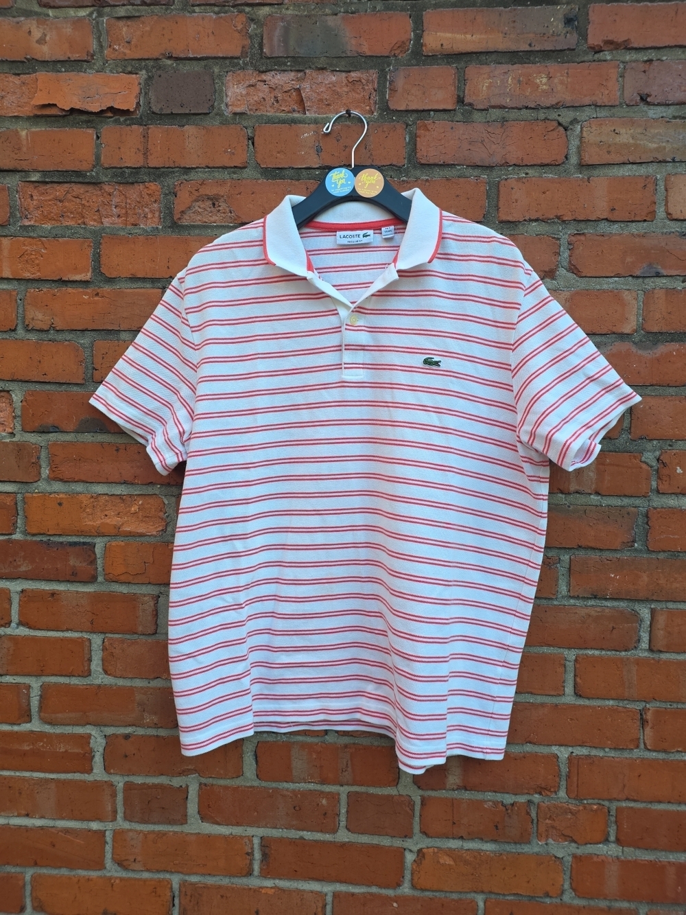 Lacoste Polo Shirt Mens XXL White Red Striped Cotton Regular Fit